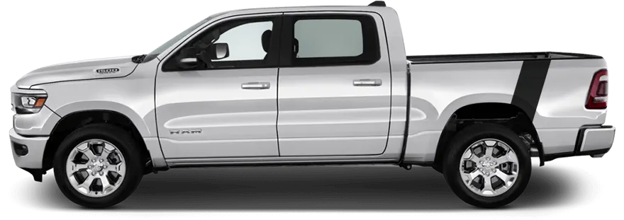 2019 to Present Dodge RAM 1500 Le Mans Bedside Stripes . Installed on Car
